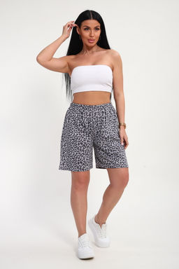 Шорты женские из кулирки Цветник серый леопард макси