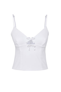 Beyaz V Yaka Ask?l? Crop Dokuma Bluz TWOSS25BZ00106