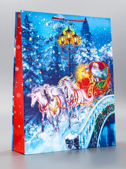 Цена за 2 шт. Пакет подарочный новогодний ламинированный, Везем подарки , 33?10?42.5 см