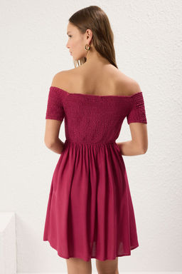 Fusya Duz Etegi Belden Ac?lan Gipeli Mini Dokuma Elbise TWOSS25EL00301 - Trendyolmilla фото 5