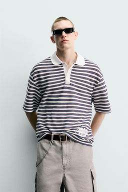 POLO JACQUARD RAYAS BORDADO / Azul / Blanco - Zara фото 2