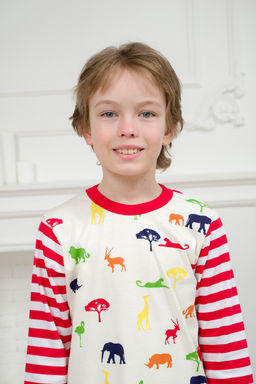 Пижама детская из джемпера и брюк без манжет из интерлока Сафари красный полоса - Амадэль фото 5