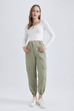 Coool Jogger Pantolon Gabardin Kumas Normal Bel Basic Duz Kargo Cepli