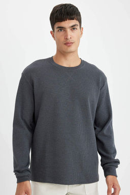 Regular Fit Bisiklet Yaka Waffle Uzun Kollu Tisort - Defacto фото 3