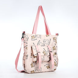 Сумка текстильная шопер на молнии, 33.5×9×36 см, бежевая/розовая