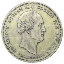 1/6 талера 1854 года Германские государства  Саксония  Смерть Короля Фридриха Августа II