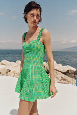 VESTIDO CORTO CUADRO VICHY / Verdes - Zara фото 2