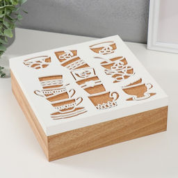 Шкатулка для чая с делениями «Коллекция чашек», дерево, 23.3×23.3×8 см