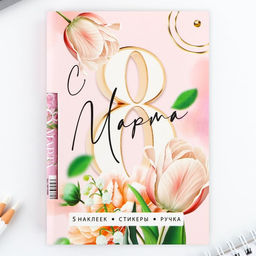 Подарочный набор, блок бумаги 30 л, ручка синяя паста 1.0 мм, наклейки 5 шт.С 8 Марта