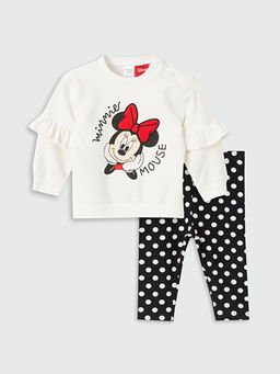 Bisiklet Yaka Uzun Kollu Minnie Mouse Bask?l? K?z Bebek Sweatshirt ve Tayt 2li Tak?m