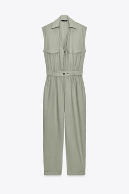 LINEN BLEND BELTED JUMPSUIT - Zara фото 5
