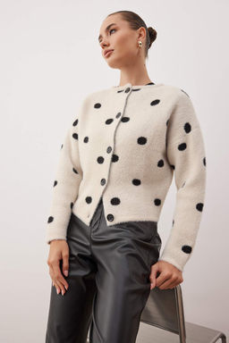 Ekru Yumusak Dokulu Bisiklet Yaka Puantiyeli Triko H?rka TWOAW26HI00283 - Trendyolmilla фото 2