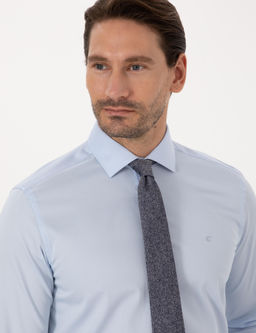 A__k Mavi Slim Fit %100 Pamuk Yar_m _talyan Yaka Klasik G_mlek - Cacharel фото 2