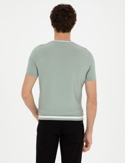 Водно-зеленая приталенная трикотажная футболка с круглым вырезом - Cacharel фото 5