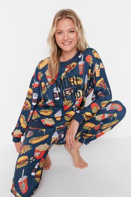 Cok Renkli %100 Pamuklu Slogan Nak?sl? Desenli Orme Pijama Tak?m? THMAW23PT00064