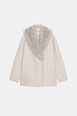 SOFT COAT WITH FAUX FUR COLLAR