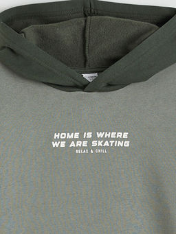 Bask?l? Erkek ?ocuk Kal?n Sweatshirt