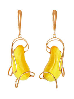 Роскошные серьги с натуральным полупрозрачным лимонным янтарём Риальто