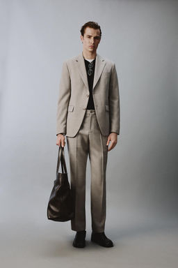 PANTAL?N TRAJE CONFORT CON LANA / Gris / Beige
