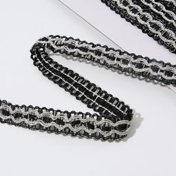 Тесьма декоративная, 16 мм, 9.1±1 м, цвет чёрный, серебряный