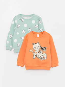 Bisiklet Yaka Uzun Kollu Bask?l? K?z Bebek Sweatshirt 2li