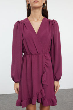 Mor Beli Lastikli Volanl? Mini Dokuma Elbise TWOAW24EL00249 - Trendyolmilla фото 3