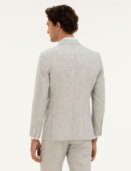 A__k Gri Slim Fit Keten Kar___ml_ Ceket