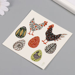 Цена за 3 шт. Переводные тату цветные Курочки и яйца. Стилизация, временные татуировки, 10?10 см