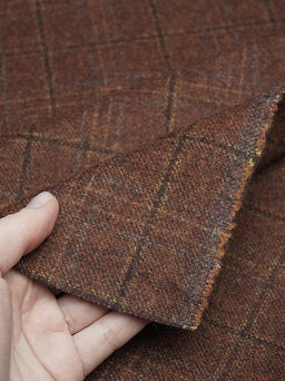 Шерсть пальтово-костюмная Твид Клетка цв.коричневый, ш.1.5м, шерсть-60%, п/э-40%, 380гр/м.кв - Купава фото 3