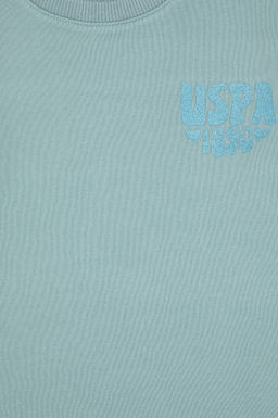 K_z _ocuk Mint Simli Bask_ Detayl_ Bisiklet Yaka Basic Sweatshirt Sepette S_rpriz _ndirim - U.s. polo assn фото 3