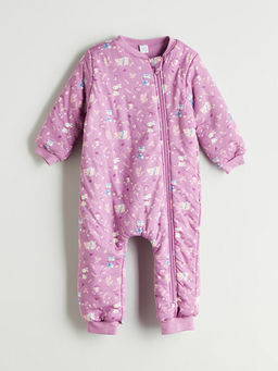 Bask?l? Fermuarl? K?z Bebek Uyku Tulumu