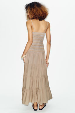 VESTIDO MIDI NIDO DE ABEJA BORDADOS / Beige oscuro - Zara фото 6