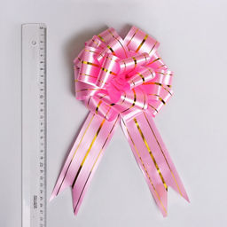 Цена за 20 шт. Подарочный бант - шар №4.5 три золотых полосы, ярко - розовый, для упаковки подарков