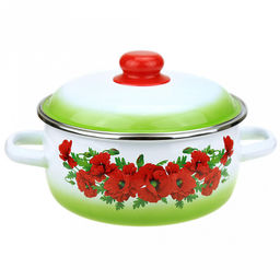 "Восточный мак" Кастрюля эмалированная 3л, д20см, h12,5см, сферическая форма, металлическая крышка, ободок из нержавеющей стали, белый (Россия)