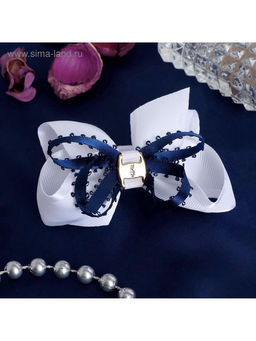 Цена за 6 шт. Бант для волос на резинке «Школьница», штрихи, 8 см, бело-синий