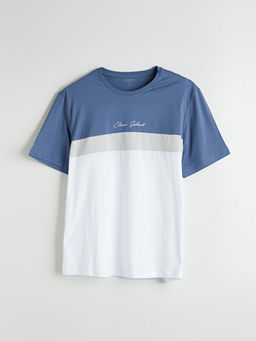 Bisiklet Yaka Renk Bloklu Penye Erkek Ti??rt