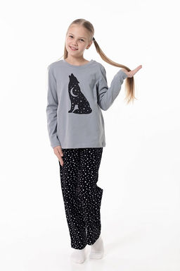 Пижама футболка с длинным рукавом и брюки М225116Псч серый/черный - Елена фото 2
