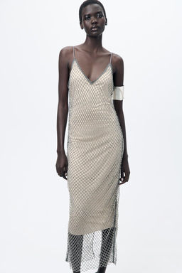MIDI SLIP DRESS WITH RHINESTONES - Zara фото 4