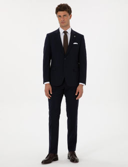 Lacivert Slim Fit %100 Y_n Tak_m Elbise