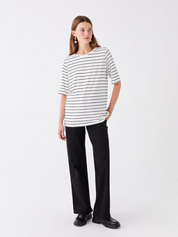 Bisiklet Yaka ?izgili K?sa Kollu Kad?n Ti??rt - Waikiki фото 3