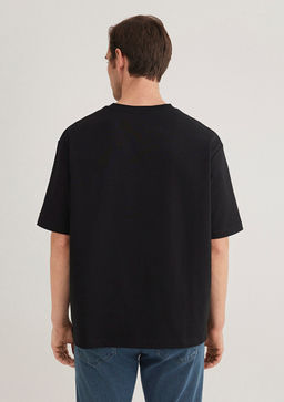 Bisiklet Yaka Siyah Basic Tisort - Mavi фото 6