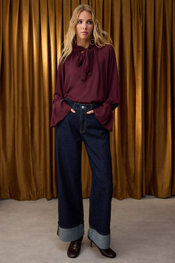 Koyu Mavi Paca Katlamal? Normal Bel Wide Leg Jeans TWOAW26JE00011 - Trendyolmilla фото 2