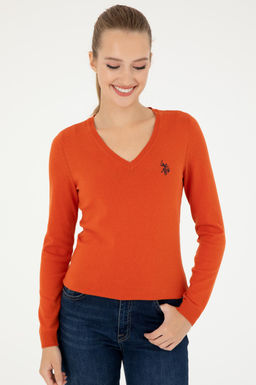 Женский базовый свитер с v-образным вырезом кирпичного цвета Неожиданная скидка в корзине - U.s. polo assn фото 10