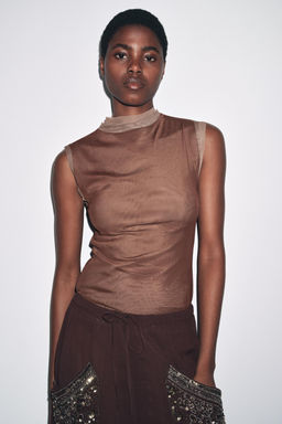 TULLE HIGH NECK T-SHIRT - Zara фото 2