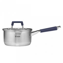 Ковш из нержавеющей стали "Ковентри" 1,6л, s0,6мм, дно s2,8мм, стеклянная жаропрочная крышка, обод крышки с перфорацией, ручки с силиконовыми вставками, цветная коробка, "TalleR" (Китай)