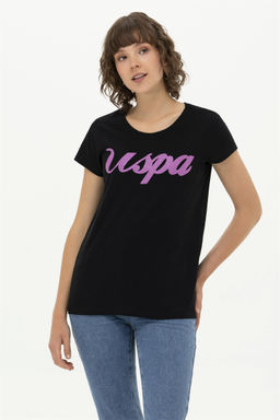 Женская черная футболка с круглым вырезом Неожиданная скидка в корзине