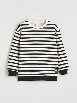 Bisiklet Yaka ?izgili Erkek ?ocuk Kal?n Sweatshirt