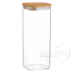 Стеклянная банка квадратная с бамбуковой крышкой 1,9 л, 25х10см