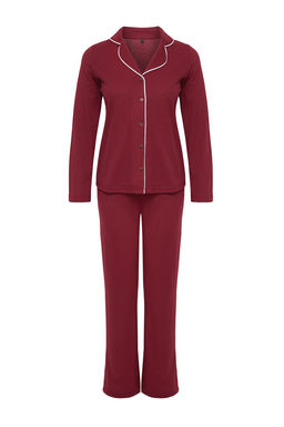 Bordo Biye Detayl? Orme Pijama Tak?m? THMAW25PT00199