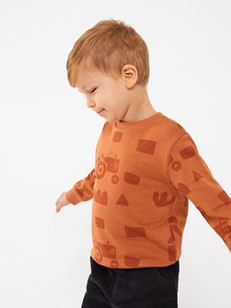 Bisiklet Yaka Uzun Kollu Bask?l? Erkek Bebek Sweatshirt